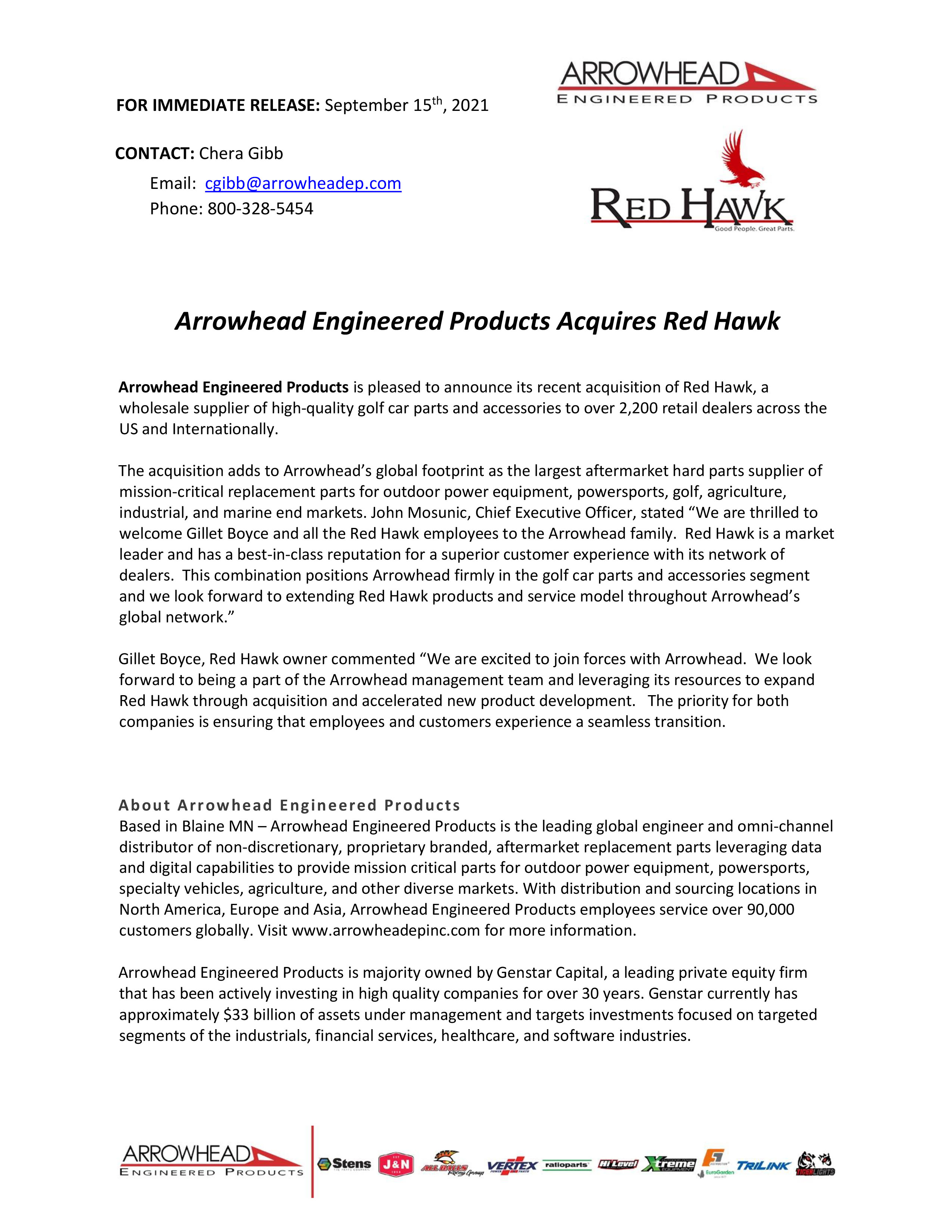 Arrowhead Acquires Red Hawk